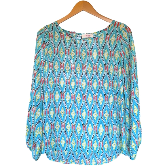 Rachel Kate Turquoise Teal Tribal Print Blouse Top | Sz Small - Picture 1 of 4